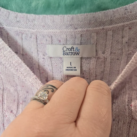 Croft and Barrow, Pink Purple Speckled Ribbed Long Sleeve Crew Neck Sweater L - Picture 7 of 7